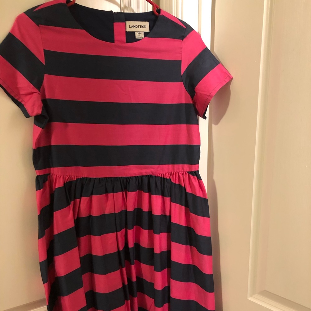 Lands End Pink and Blue Rugby Dress